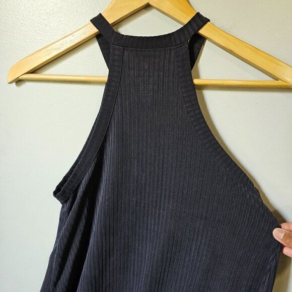 EUC AMERICAN EAGLE DARK GREY SUEDED RIBBED HALTER NECK CUT OUT TANK XS/S - Picture 4 of 7